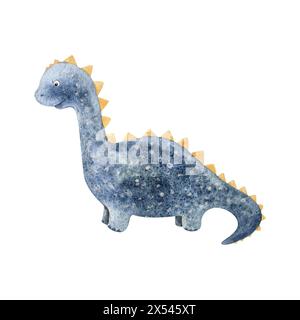 Niedlicher blauer Baby-Dinosaurier mit Aquarellfarbe für Aufkleber und Kinderzimmer, Karten und Stoffdrucke Stockfoto