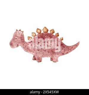 Niedlicher pinker Baby-Dinosaurier in Aquarellfarben für Aufkleber und Kinderzimmer, Karten und Stoffdrucke Stockfoto