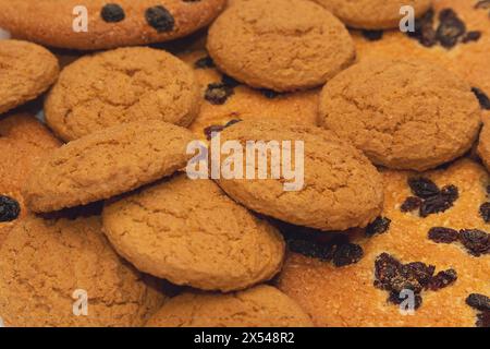 Leckere Haferflockenkekse aus der Nähe. Essen Stockfoto