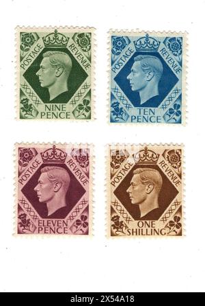 Eine Montage von Briefmarken von König George VI. Aus Großbritannien auf weißem Hintergrund. Stockfoto