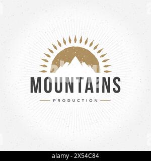 Handgezeichnete Logo-Vorlage Von Mountain. Vektor-Design-Element Vintage-Stil für Logotype, Label, Abzeichen, Emblem. Mountain Logo, Hills Logo, Mountain Symbol, Stock Vektor