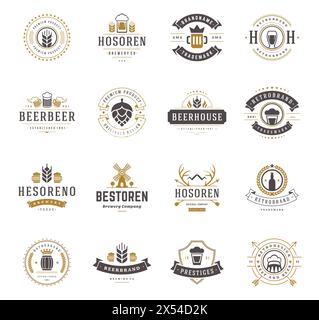 Setzen Sie Logos, Abzeichen und Etiketten im Vintage-Stil. Design-Elemente-Retro-Vektor-Illustration. Stock Vektor
