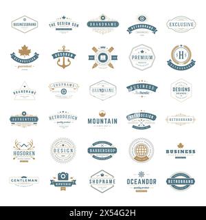 Retro-Vintage-Insignien oder -Logos. Vektordesign-Elemente, Geschäftszeichen, Logos, Identität, Etiketten, Abzeichen, Kleidung, Hemden, Bänder, Aufkleber Stock Vektor