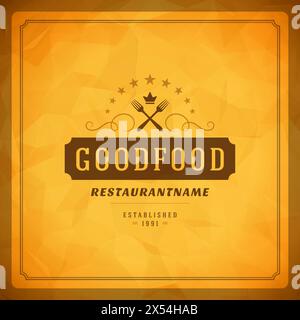 Restaurant Shop Design Element im Vintage-Stil für Logotype, Label, Abzeichen und anderes Design. Abbildung des Retro-Vektors der Gabel. Stock Vektor