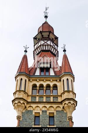 Turm des historischen Rathauses Vohwinkel, Deutschland, Nordrhein-Westfalen, Bergisches Land, Wuppertal Stockfoto