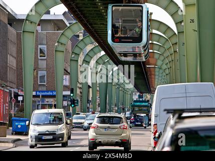 Straßenlinie der Wuppertaler Schwebebahn im Landkreis Vohwinkel, Deutschland, Nordrhein-Westfalen, Bergisches Land, Wuppertal Stockfoto