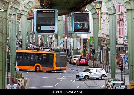 Straßenlinie der Wuppertaler Schwebebahn im Landkreis Vohwinkel, Deutschland, Nordrhein-Westfalen, Bergisches Land, Wuppertal Stockfoto