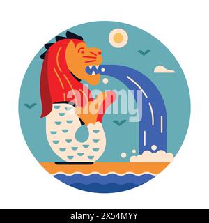 Singapore Merlion Circle Icon in Flat Stock Vektor