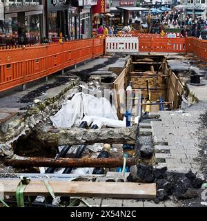 Baustelle in der Fußgängerzone, Erneuerung der Infrastruktur, Alte Freiheit, Deutschland, Nordrhein-Westfalen, Bergisches Land, Wuppertal Stockfoto