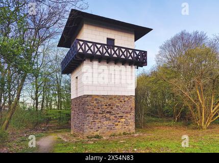 Rekonstruierter römischer Wachturm am Reckberg, Niedergermanischer Limes, Weltkulturerbe Deutschland, Nordrhein-Westfalen, Neuss Stockfoto