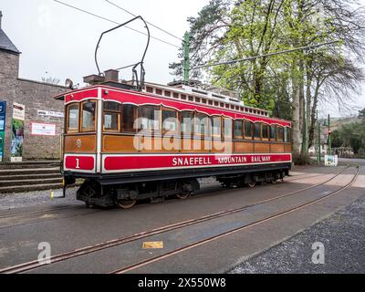 Allgemeine Straßenszene in Laxey Tram und Snaefell Mountain Railway Station und Ticketschalter Stockfoto