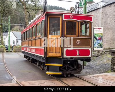 Allgemeine Straßenszene in Laxey Tram und Snaefell Mountain Railway Station und Ticketschalter Stockfoto