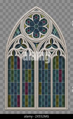 Gotisch-realistisches Fenster mit Buntglas Stock Vektor