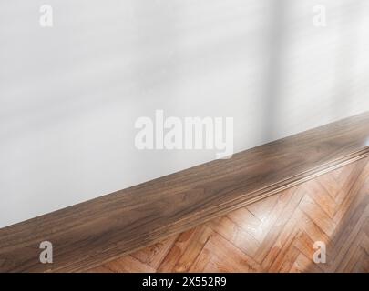 Eine hölzerne Regalfläche auf weißem Hintergrund – 3D-Rendering Stockfoto
