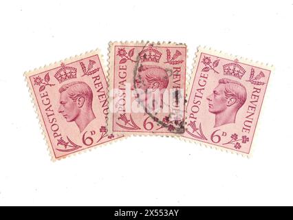 Eine Montage der Briefmarken von König Georg VI. 6. Aus Großbritannien auf weißem Hintergrund. Stockfoto