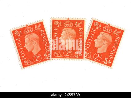 Eine Montage der Briefmarken von König Georg VI. Aus Großbritannien auf weißem Hintergrund. Stockfoto