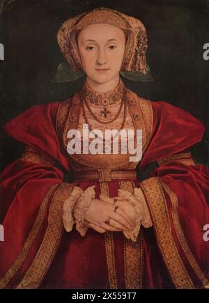 Anne von Kleve' von Hans Holbein dem Jüngeren, gemalt 1539. Untergebracht im Louvre Museum, Paris, Frankreich. Dieses Porträt, eines der bedeutendsten Werke Holbeins, zeigt Anne von Kleve, die kurzzeitig die vierte Ehefrau von König Heinrich VIII. Von England war. Stockfoto