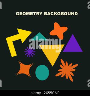 Brutalistische Poster mit naiven, verspielten Formen und Aufklebern für ein Lächeln. Abstrakte Retro-Formen Hintergründe. Brutale, zeitgenössische Figur mit kreisförmiger Ovalwelle PA Stock Vektor