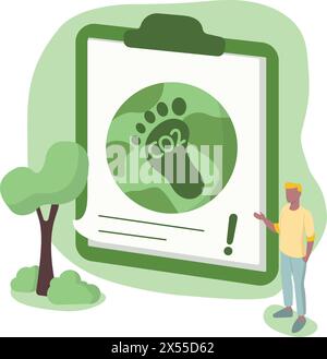 Der CO2-Fußabdruck als CO2-Schadstoffmenge in der Atmosphäre. Vektorabbildung in abgewickelter Form. Das Fusssymbol als industrielle Giftwirkung-Warnung Stock Vektor