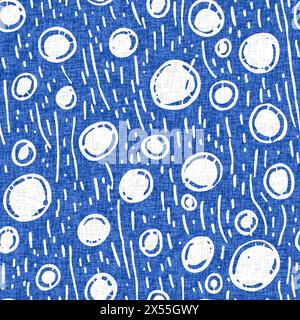 Weiche blaue Wasserblasen mit kreisförmigem Punktmuster. Beachy kreist sich wie ein organischer Wassertropfenhintergrund für Sommerdesign-Wiederholungsfliesen. Stockfoto