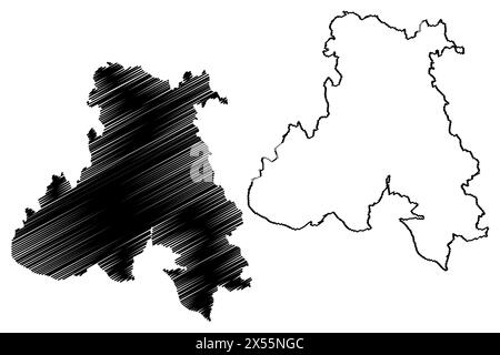 Bezirk Urfahr-Umgebung (Republik Österreich oder Österreich, Oberösterreich oder Oberösterreich) Kartenvektordarstellung, Scribble Sketch Bezirk Ur Stock Vektor