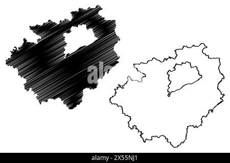 Bezirk Wels-Land (Republik Österreich oder Österreich, Oberösterreich oder Oberösterreich) Kartenvektordarstellung, Scribble Sketch Bezirk Wels Lan Stock Vektor