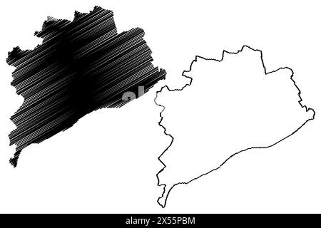 Stadt und Bezirk Wels (Republik Österreich oder Österreich, Oberösterreich oder Oberösterreich) Kartenvektordarstellung, Scribble Sketch Bezirk Meta Stock Vektor