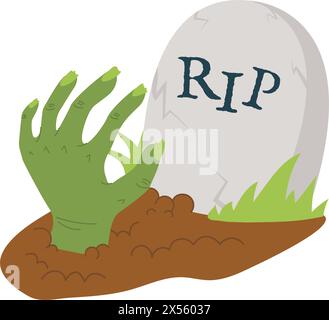 Zombie Hand halloween Icon, Vektor Horror Grabstein Grab, Comic Comic Comic Monster grüne Hand. Friedhof Grabstein, schaurige aufsteigende Untote Illustration, ha Stock Vektor