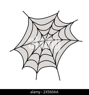 Vektor-Umrissillustration von Halloween Spinnennetz, isoliertes Objekt auf weißem Hintergrund, Clipart nützlich für halloween Party Dekoration, Hand gezeichnet im Stock Vektor