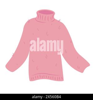 Warme Kleidung. Flauschiger Strickpullover in Pink im flachen Stil. Barbiecore-Ästhetik. Symbol für Vektorskizze isoliert auf weißem Hintergrund. Saisonales Design Stock Vektor