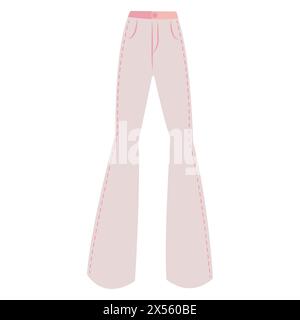 Pinke trendige Jeans im flachen Stil. Barbiecore-Ästhetik. Illustration der Vektorskizze isoliert auf weißem Hintergrund. Saisonale Designelemente. Stock Vektor