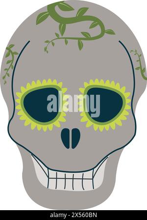 Totenschädel. Halloween Tattoo. Mexikanischer Zucker menschliche Kopfknochen. Dia de los muertos. Flachvektorillustartion. Stock Vektor