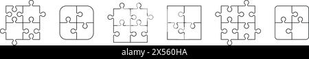 Puzzle-Vorlage mit leerem Pieces-Gittermuster. Illustration des flachen Vektors auf weißem Hintergrund isoliert. Stock Vektor