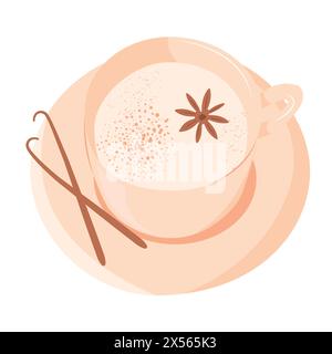 Tee- oder Chai-Vektor-Illustration. Heißgetränk. Flaches Symbol isoliert auf weißem Hintergrund. Gemütliches Zeitkonzept. Handgezeichnete Illustration für Menü, Design, BA Stock Vektor