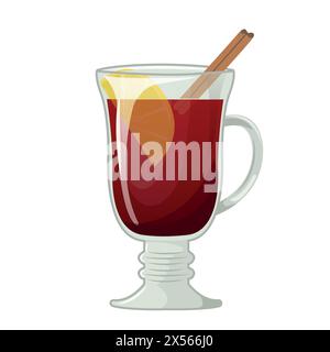 Glühwein Vektor-Illustration. Heißgetränk. Flaches Symbol isoliert auf weißem Hintergrund. Gemütliches Zeitkonzept. Handgezeichnete Illustration für Menü, Design, BA Stock Vektor