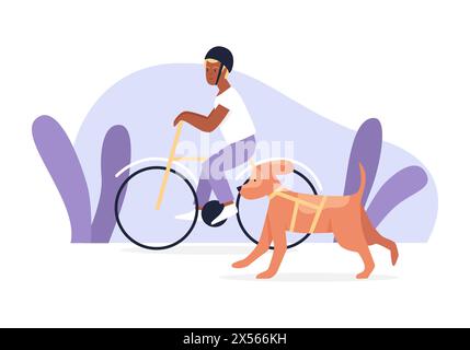 Mann Radfahrer trägt Helm und glücklichen Hund auf Fahrradfahrt zusammen Vektor-Illustration Stock Vektor