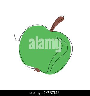 Apfel im durchgehenden Zeichnungsstil. Eine minimalistische schwarze lineare Skizze mit isoliertem Hintergrund auf weißem Hintergrund. Vektorabbildung Stock Vektor