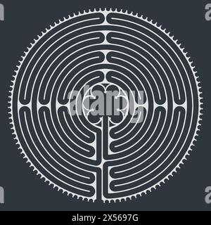 Labyrinth Kathedrale von Chartres Illustration Vektor - Symbolismus Meditation Geschichte - Blumenmotiv - Heilige Geometrie - Schwarz und weiß Stock Vektor