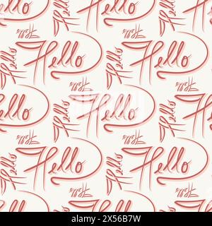 Handgeschriebenes Wort Hello nahtloser Vektormuster Hintergrund. Kursiver Begrüßungstext im Hintergrund. Durchgehend bedruckt mit wirbelnder Schrift. Für Café-Restaurant-Menü Stock Vektor
