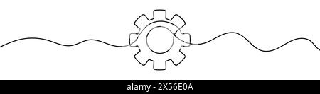 Fortlaufende bearbeitbare Linienzeichnung des Zahnrads. Hintergrund einer Zeichnung mit einer Linie. Vektorabbildung. Symbol für einzeilige Zahnräder. Stock Vektor