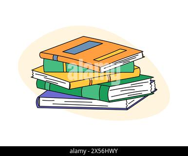 Bücher stapeln Vektor Kritzelillustration. Handgezeichnete Designelemente isoliert auf weißen Hintergründen. Ich liebe es, Bücher zu lesen Stock Vektor