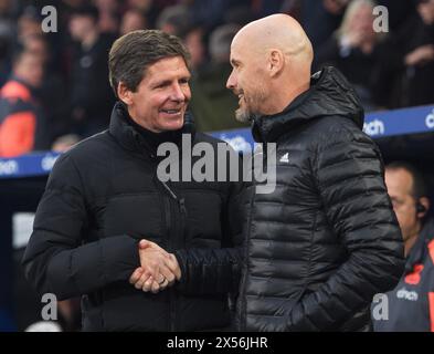 London, Großbritannien. Mai 2024 - Crystal Palace gegen Manchester United - Premier League - Selhurst Park. Manchester United Manager Erik Ten Hag und Crystal Palace Manager Oliver Glasner. Bildnachweis: Mark Pain / Alamy Live News Stockfoto