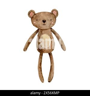 Aquarellillustration eines niedlichen braunen Teddybären für Kinder. Isolierte Illustration für Kinder Innenausstattung, Karten, Aufkleber, Textilien, Design, bestandswert Stockfoto