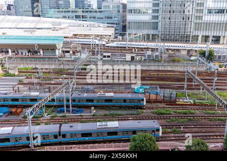 Tokio, Japan - 24. September 2023: Shinkansen-Züge Und Regionalzüge Am Bahnhof Tokio, Japan. Stockfoto