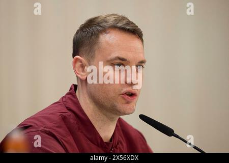 Madrid, Spanien. Mai 2024. Manuel neuer vom FC Bayern München nimmt am Vorabend des Halbfinales der UEFA Champions League 2023/2024 im Stadion Santiago Bernabeu an einer Pressekonferenz Teil. Quelle: SOPA Images Limited/Alamy Live News Stockfoto