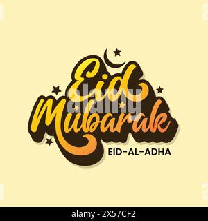 Eid Mubarak Typographie und Kalligraphie für muslimische Begrüßungsfeiertage. EID ul-Fitr, Eid al Adha. Islamische Grußkarte für religiöse Feiertage. Handgezeichnet Stock Vektor