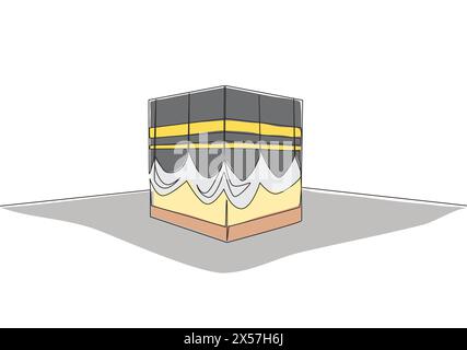 Eine fortlaufende Linienzeichnung des Kaabah-Gebäudes in Mekkah, Saudi-Arabien. Islamischer Feiertag Ramadan Kareem und Eid Al Adha Grußkarte Konzept Sünde Stock Vektor