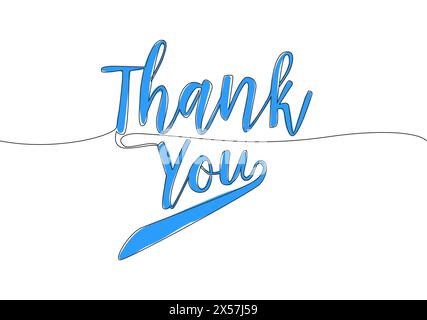 Eine einzelne Zeilenzeichnung mit motivierender und inspirierender Schrift-Typografie – Vielen Dank. Kalligraphisches Design für Druck, Karte, Banner, Poster. Stock Vektor