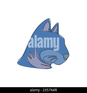Einzelne durchgehende Linienzeichnung eines niedlichen Katzenkopfes. Kitty PET Animal Logo Emblem Vektor Konzept. Dynamisches einzeiliges Design grafische Illustration Stock Vektor