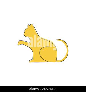 Einzelne durchgehende Linienzeichnung einer niedlichen Katzenfigur. Kitty PET Animal Logo Emblem Vektor Konzept. Moderne, einzeilige grafische Illustration Stock Vektor